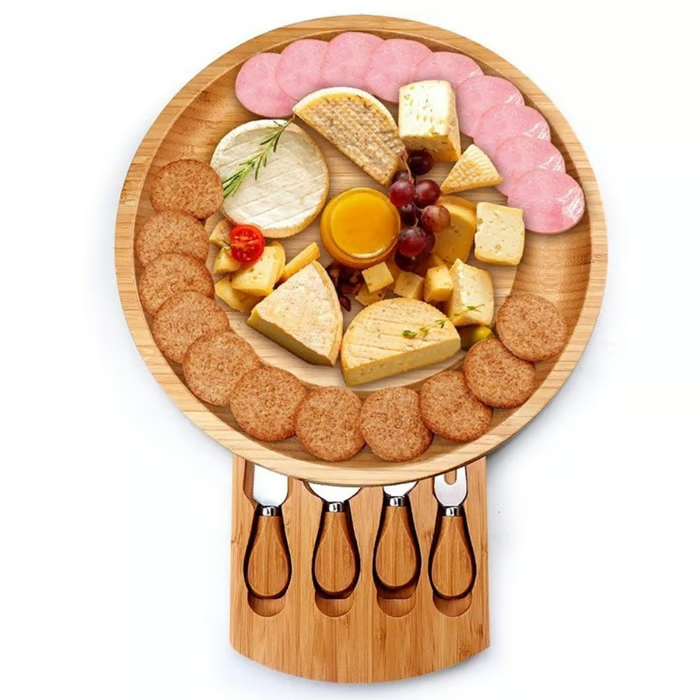 🧀2025 Swivel Cheese Board Set🔥With 4 Integrated Ceramic Bowls And 3 Piece Knife Set