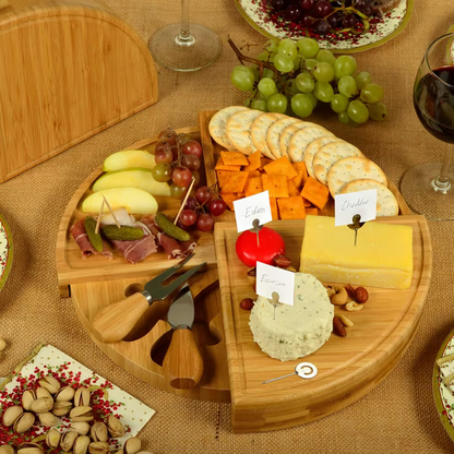 🧀2025 Swivel Cheese Board Set🔥With 4 Integrated Ceramic Bowls And 3 Piece Knife Set