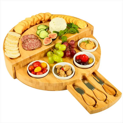 🧀2025 Swivel Cheese Board Set🔥With 4 Integrated Ceramic Bowls And 3 Piece Knife Set