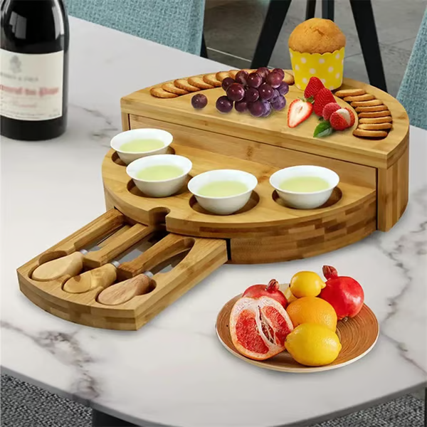 🧀2025 Swivel Cheese Board Set🔥With 4 Integrated Ceramic Bowls And 3 Piece Knife Set